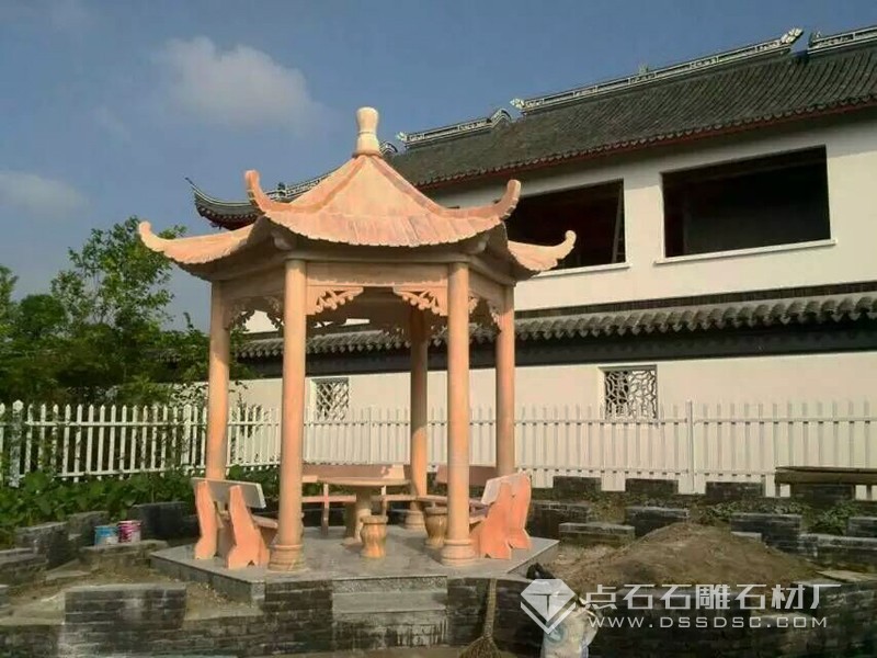 晚霞紅六角涼亭  六角單層石亭