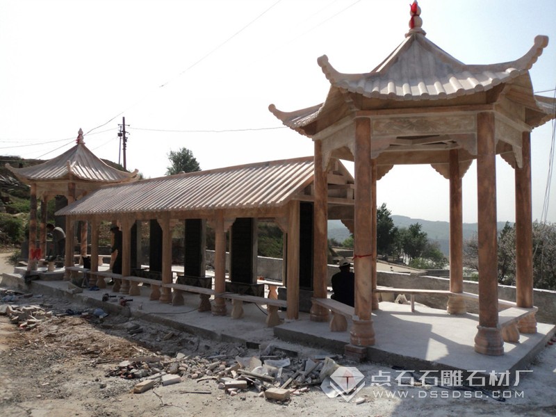 石雕涼亭 石雕長廊 晚霞紅