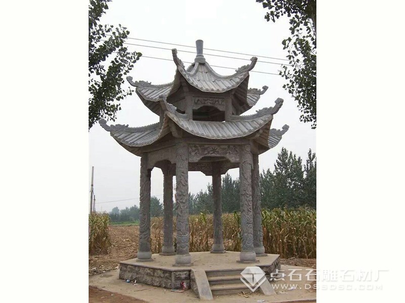 雙層六角龍柱青石涼亭